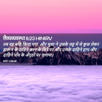 Picture 02 - लैव्यव्यवस्था 8:23 HINIRV - तब वह बलि किया गया, - Bible Verse Picture