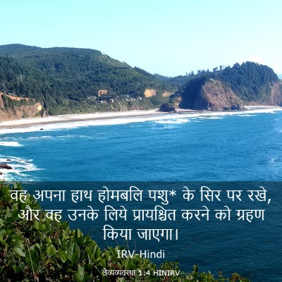 Picture 03 - लैव्यव्यवस्था 1:4 HINIRV - वह अपना हाथ होमबलि - Bible Verse Picture