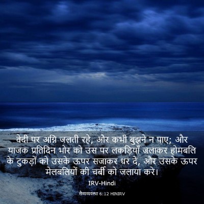 Picture 03 - लैव्यव्यवस्था 6:12 HINIRV - वेदी पर अग्नि जलती - Bible Verse Picture