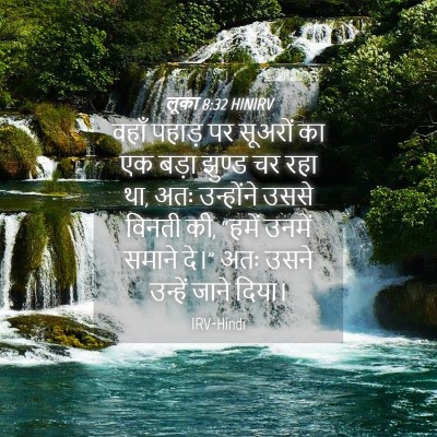 Picture 04 - लूका 8:32 HINIRV - वहाँ पहाड़ पर - Bible Verse Picture