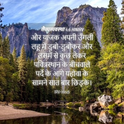 Picture 04 - लैव्यव्यवस्था 4:6 HINIRV - और याजक अपनी उँगली - Bible Verse Picture