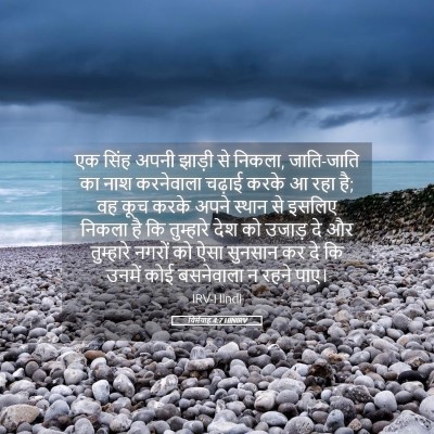 Picture 05 - यिर्मयाह 4:7 HINIRV - एक सिंह अपनी झाड़ी - Bible Verse Picture