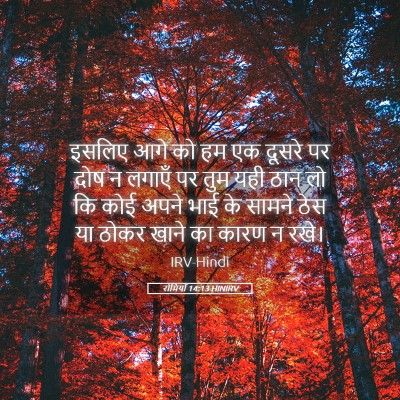 Picture 05 - रोमियों 14:13 HINIRV - इसलिए आगे को हम एक - Bible Verse Picture