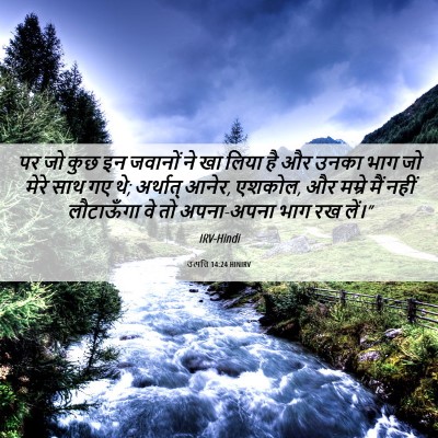 Picture 06 - उत्पत्ति 14:24 HINIRV - पर जो कुछ इन जवानों - Bible Verse Picture