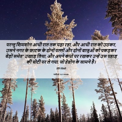 Picture 06 - न्यायियों 16:3 HINIRV - परन्तु शिमशोन आधी - Bible Verse Picture