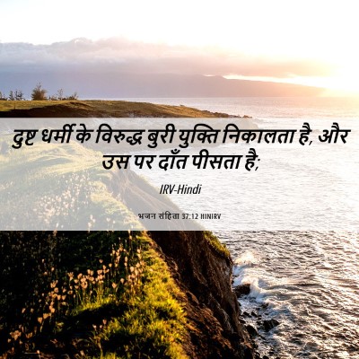 Picture 06 - भजन संहिता 37:12 HINIRV - दुष्ट धर्मी के - Bible Verse Picture