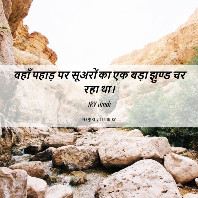 Picture 06 - मरकुस 5:11 HINIRV - वहाँ पहाड़ पर - Bible Verse Picture