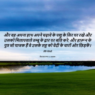Picture 06 - लैव्यव्यवस्था 3:2 HINIRV - और वह अपना हाथ अपने - Bible Verse Picture