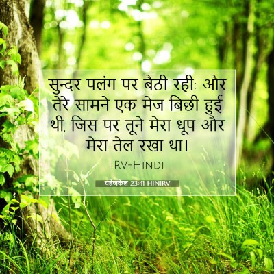 Picture 07 - यहेजकेल 23:41 HINIRV - सुन्दर पलंग पर - Bible Verse Picture