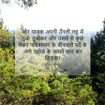 Picture 07 - लैव्यव्यवस्था 4:6 HINIRV - और याजक अपनी उँगली - Bible Verse Picture