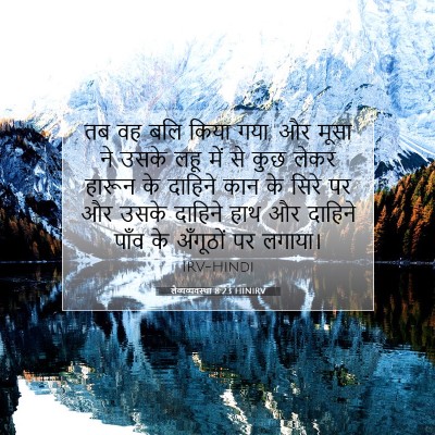 Picture 07 - लैव्यव्यवस्था 8:23 HINIRV - तब वह बलि किया गया, - Bible Verse Picture