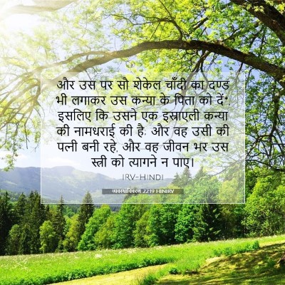 Picture 07 - व्यवस्थाविवरण 22:19 HINIRV - और उस पर सौ शेकेल - Bible Verse Picture