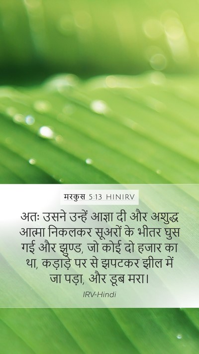 मरकुस 5:13 HINIRV Mobile Phone Wallpaper - अतः उसने उन्हें - Mobile Bible Verse Wallpaper